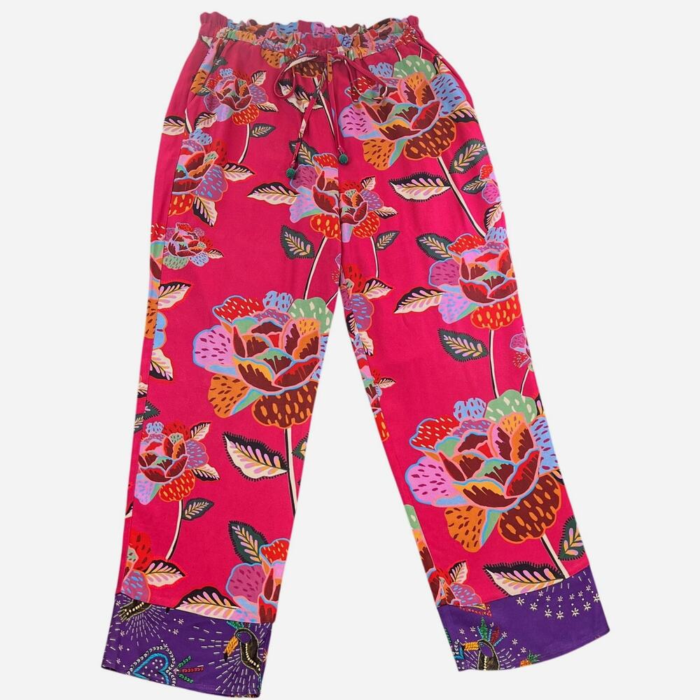 FARM Rio Violetta Cropped Trousers M Pink Floral Drawstring Anthropologie
